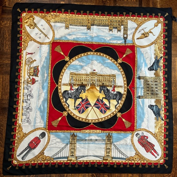 Art Of The Scarf Tie Rack London Scarf Square Polyester England British Royalty - Picture 1 of 9